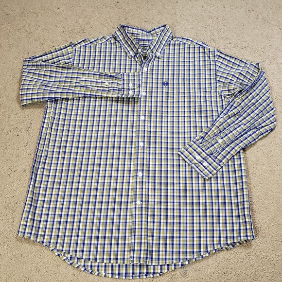 Heybo Shirt Men Medium Blue Green Plaid Stretch Preppy Outdoor Hiking Hunting - Picture 1 of 9